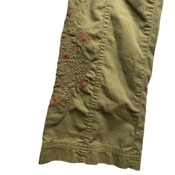 prAna Green Cotton Drawstring Utility pant with flare leg w/Embroidery Size XS - Picture 8 of 14